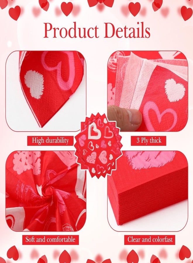 ReliThick 200 Pcs Valentine‘s Day Paper Napkins 13 x 13'' Red Heart Disposable Napkins Cocktail Engagement Napkins Dinner Lunch Red Heart Napkins for Valentine Wedding Anniversary Party Supplies - Image 3